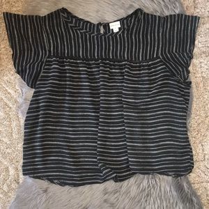 Plus Size Black and Thin White Striped Blouse